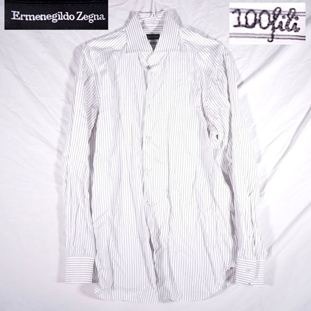 Ermenegildo Zegna White Shirt with Thin Gray Pinstripes